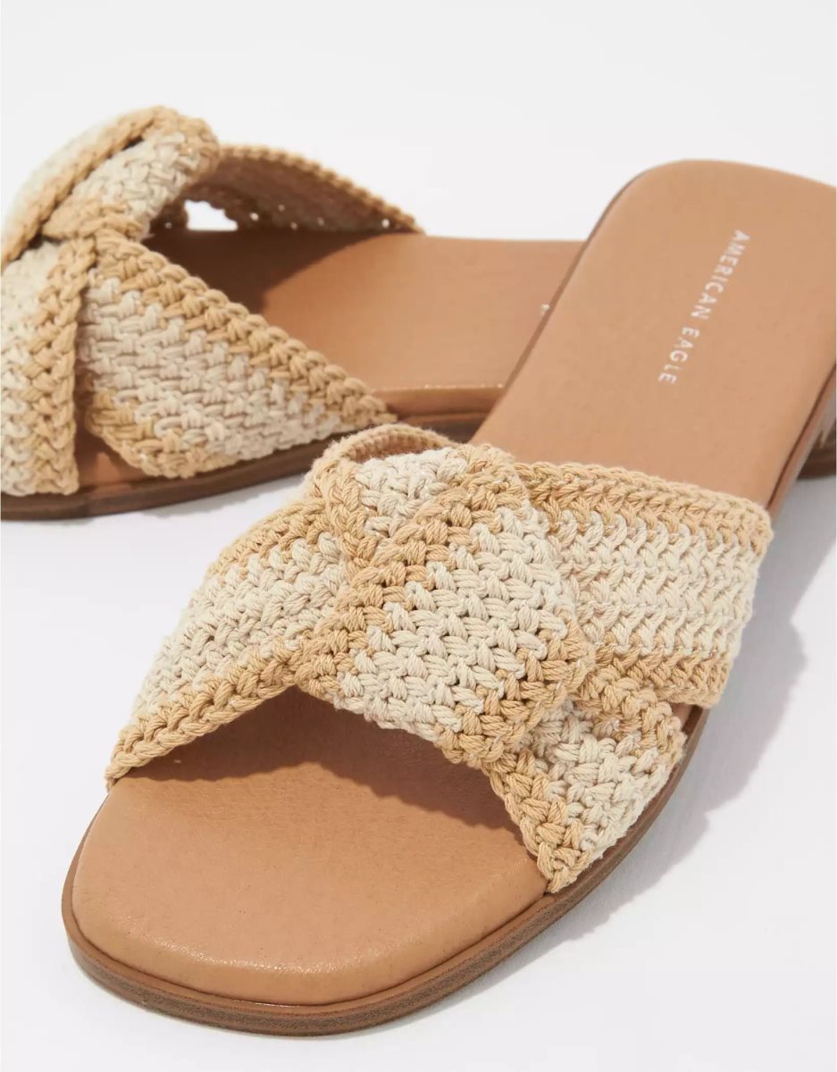 Sandales American Eagle AE Knotted Crochet Claquette Beige Femme | JUQ-02453503